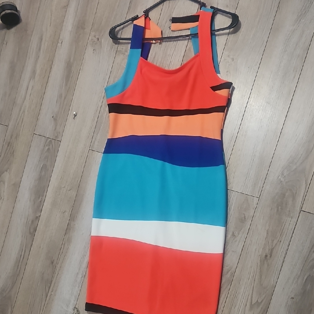 BOLD elements Orange and Blue Sheath Mini Dress